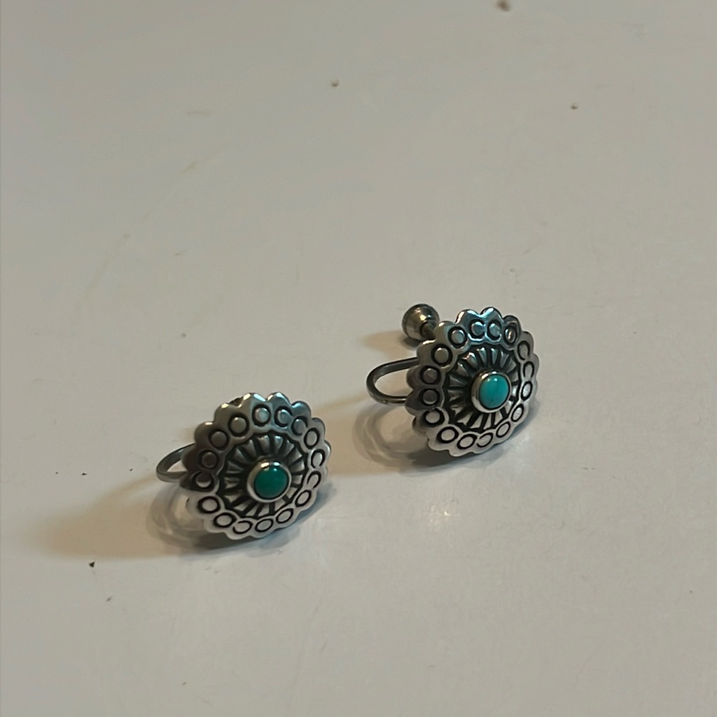 Vintage Sterling Silver & Turquoise Screw Back Earrings